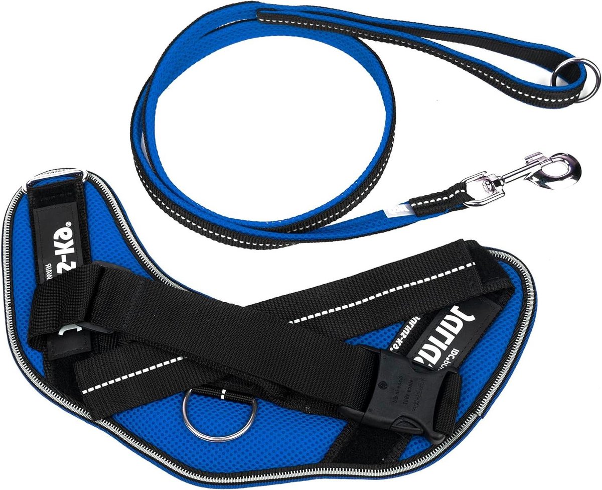 Hondentuig en Lijn Set - Hondenriem Set - Wandelen met Hond - Ademend Netmateriaal - Maat M/0 - Blauw