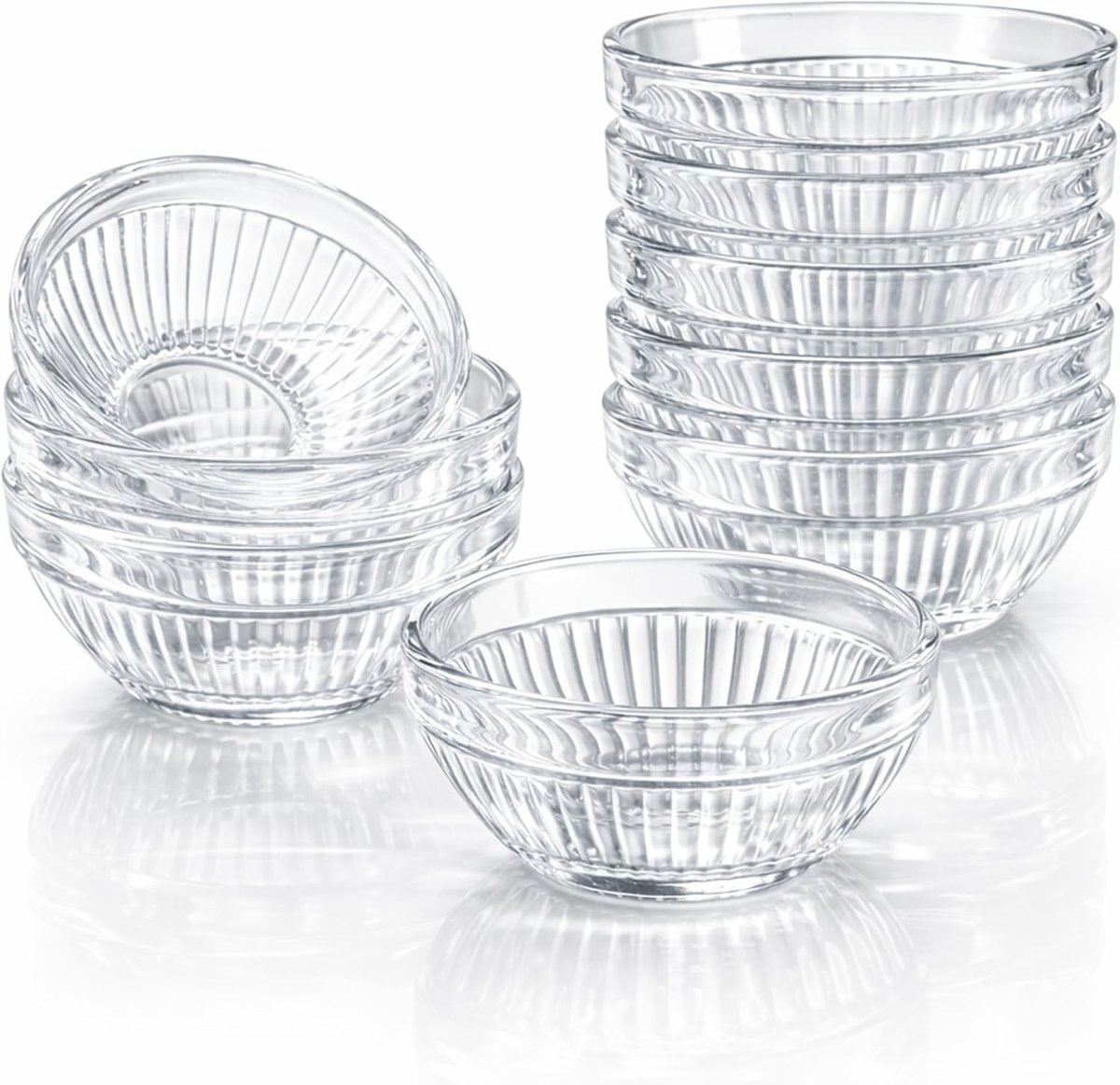 Kleine glazen kommen voor maaltijdbereiding, 65 ml, stapelbare dipschalen voor snacks en desserts, 10 stuks, perfect voor de keuken
