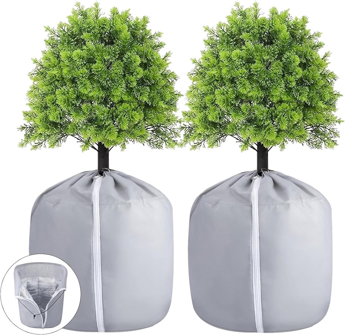 Thermische Potbescherming voor Buitenplanten, Winterbescherming voor Potplanten, Vorstbescherming met Koord, 2 Stuks, Grijs, Ideaal voor Tuinen en Terrassen