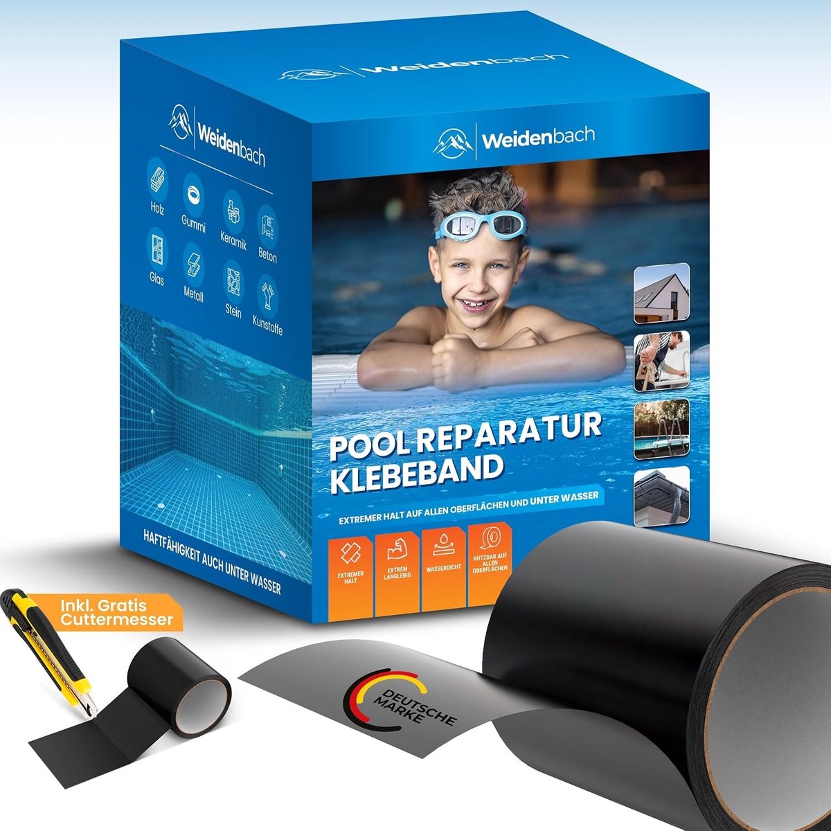 Zwembadreparatieset - Zwart - 7,5 cm x 100 cm - Waterdichte Plakband voor Onderwaterreparaties - Voor Zwembaden en Doe-Het-Zelvers
