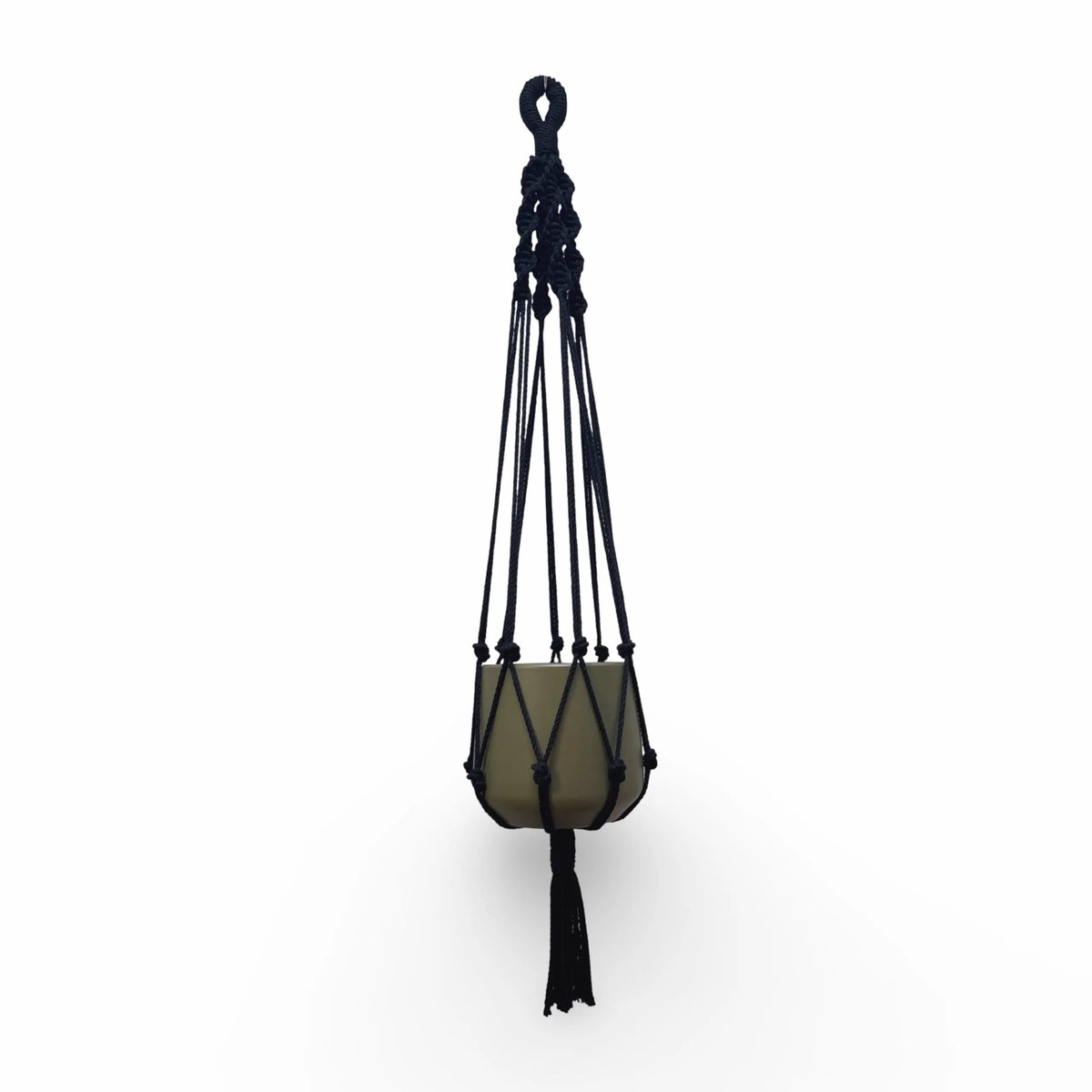 Plantenhanger 'Twisty' - Kies Kleur en lengte (kopie) - Zwart - 120 cm lang - Katoenkoord - Geschikt voor Pot met Diameter t/m 25 cm - Handgemaakt in ons Macramé Atelier - Prijs per Stuk - Let op: Exclusief Pot - Inclusief Verzendkosten