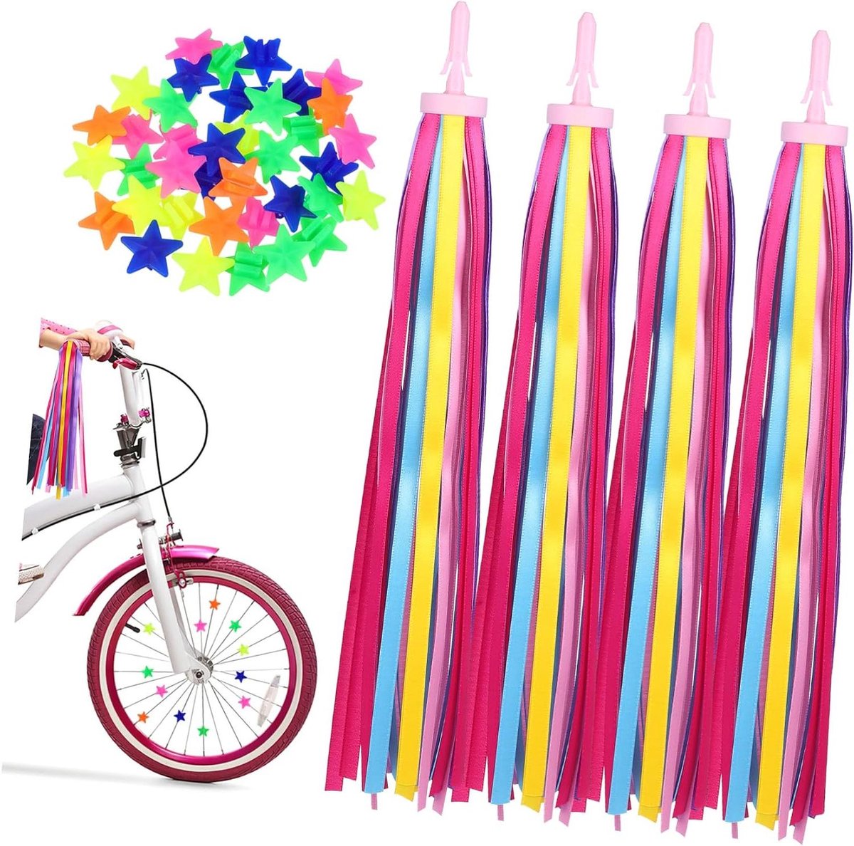 Fietsdecoratie Set - Fiets Slinger & Kralen - Fiets Opvrolijken - Felle Kleuren - 28 cm - Regenboog
