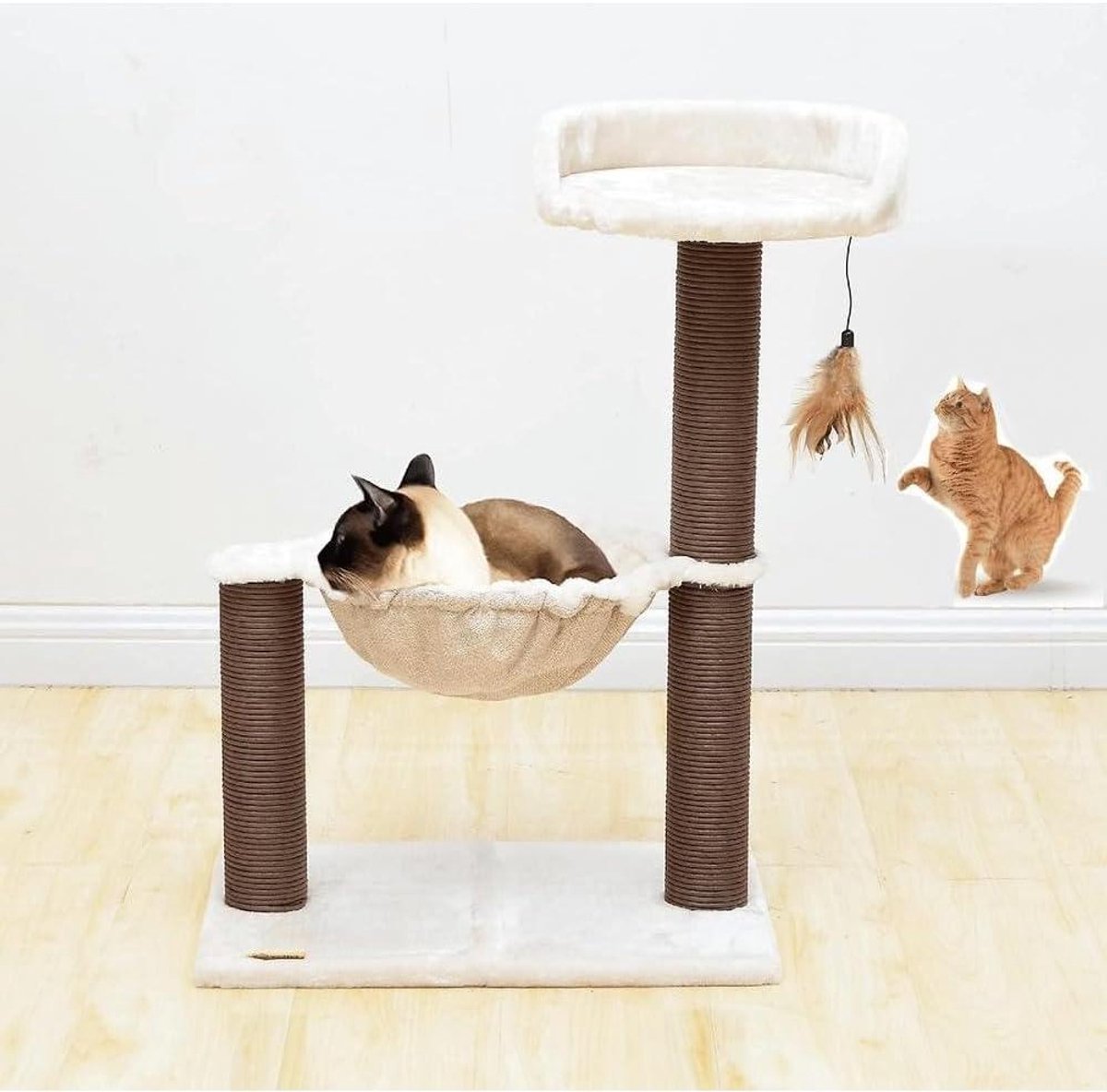 Katten Speelboom - Kattenhuisje Krabpaal - Spelen en Rusten - Drie Niveaus met Hangmat - Tot 10 lbs - Grijs