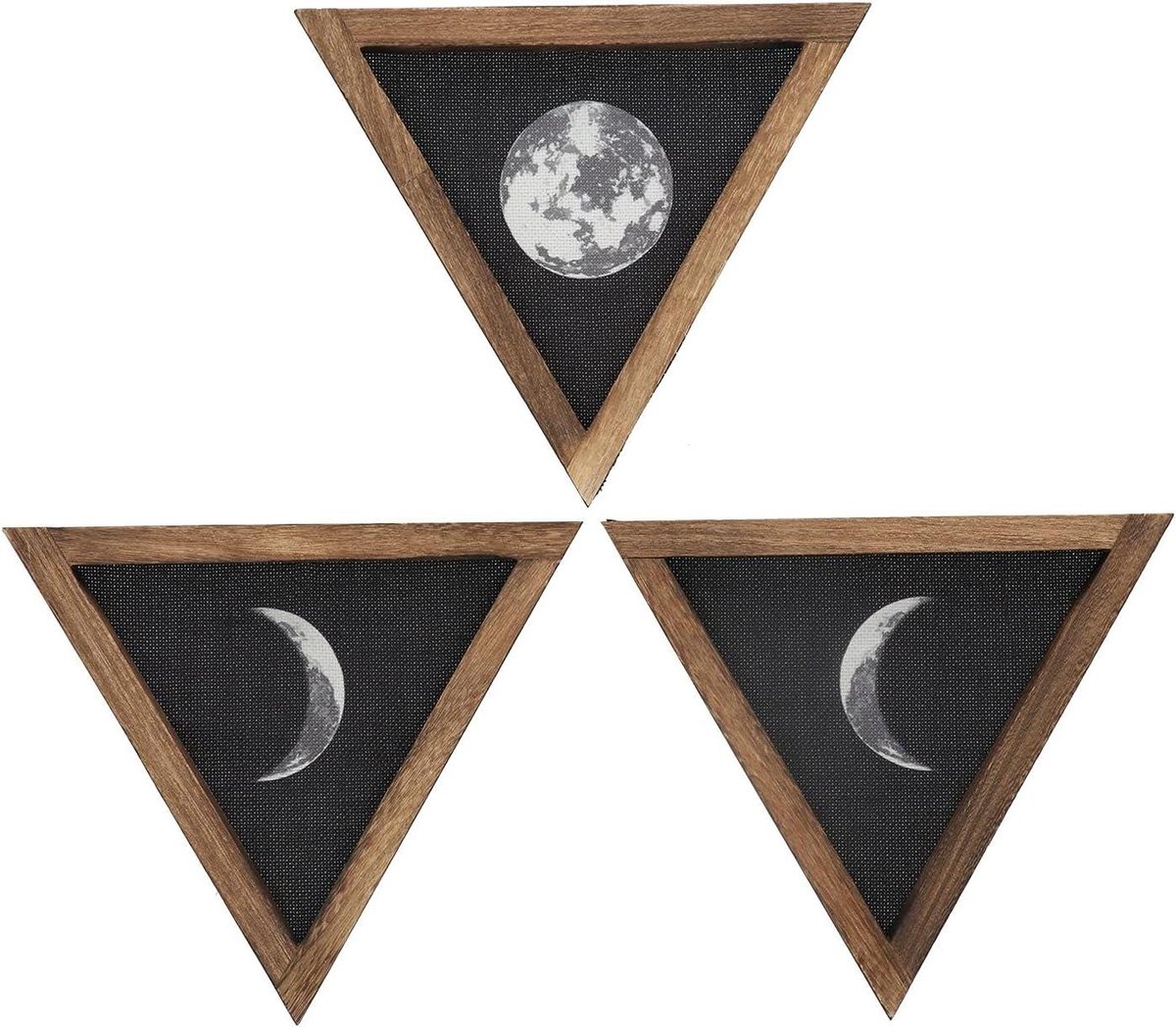 Wanddecoratie maanfasen - Maan kunst - Huis decoreren - Unieke driehoek - 3 stuks - Rustiek