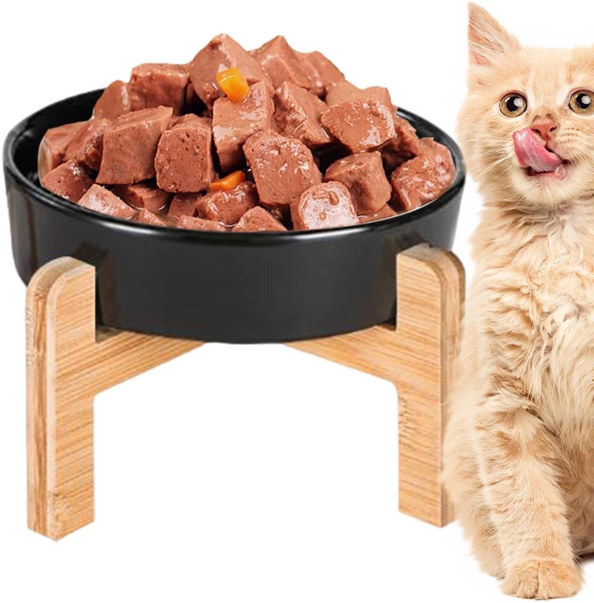 Verhoogde Voerbak - Hondenbak Kattenbak - Gezond Eten - Morsbestendig Slow Feeder - 18 x 18 x 12 cm - Zwart