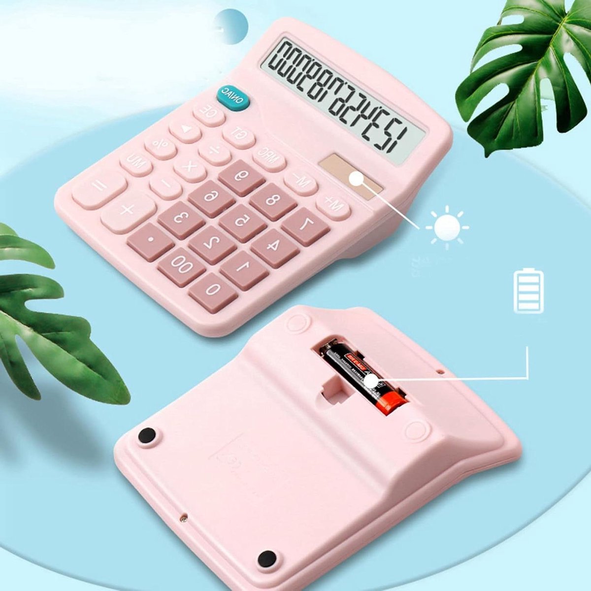 Desktoprekenmachine - Zakelijke Rekenmachine - Dagelijkse Berekeningen - Ergonomisch Toetsontwerp - 12 Cijfers - Roze