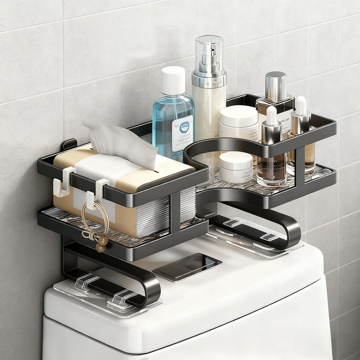 Toiletopslagplank zonder boren, ruimtebesparende badkamerorganizer met wandmontage, roestbestendige metalen opslagrek voor toiletruimte en accessoires