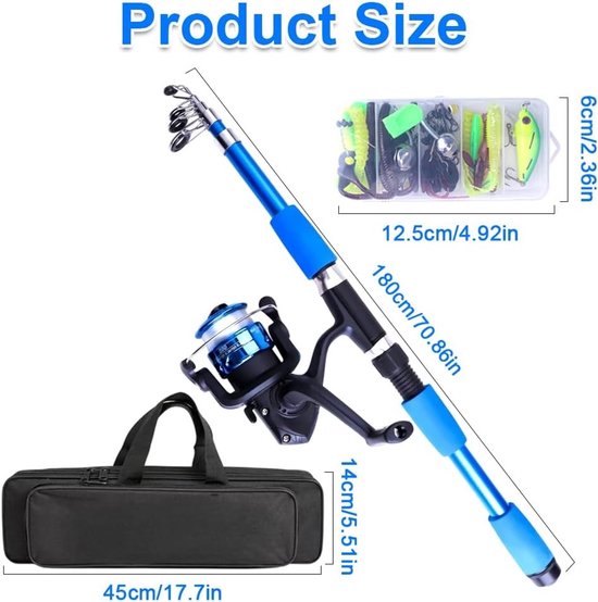 Complete Visspullen Set voor Kinderen, 1.8m Telescopische Visshengel, Visreel en Aas, Ideaal voor Beginners en Jongens en Meisjes — afbeelding 5