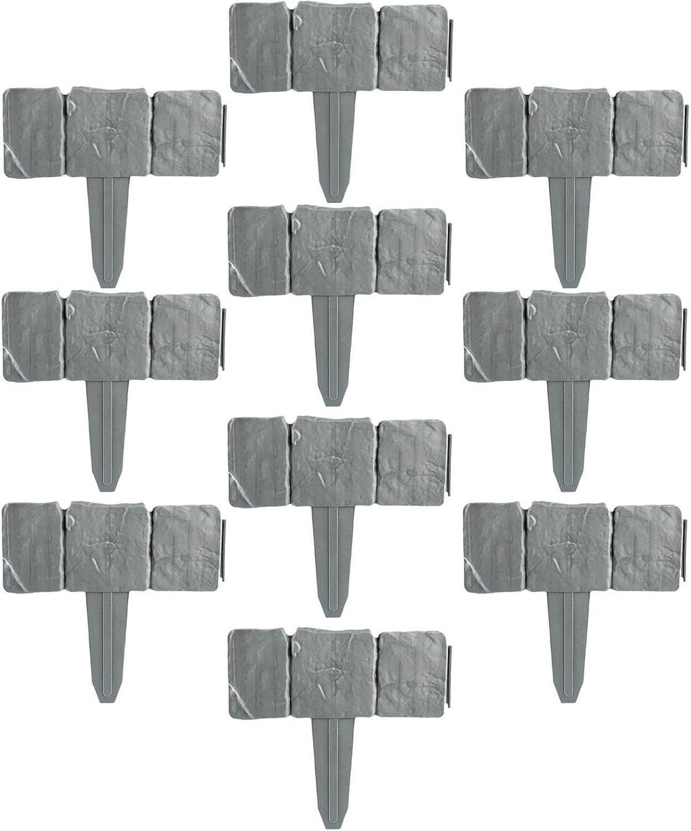 Stenen borderrand - Tuinrandafscheiding Kunststeen - Tuin Decoratie - In elkaar grijpende panelen - 10 stuks - Grijs