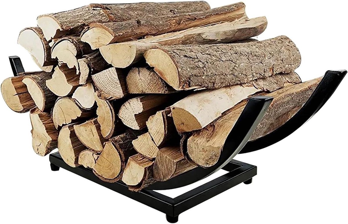 Gebogen Houtrek - Houtopslag Standaard - Haardhout Opslaan - Grote Opslagcapaciteit - 71 cm x 198 cm - Zwart