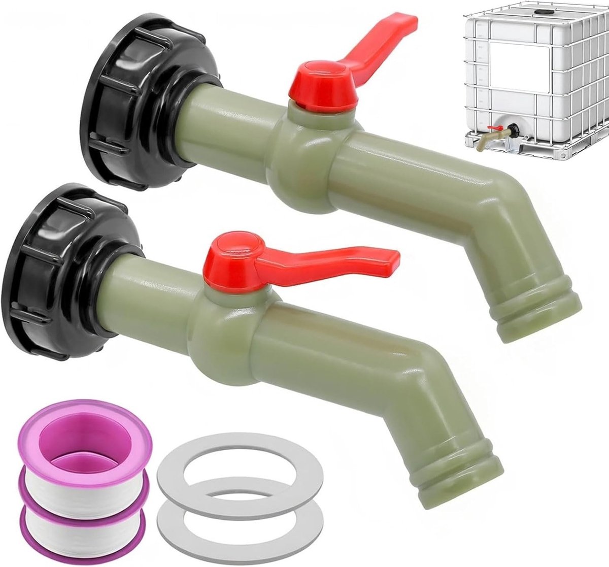 Drainafvoer met Kogelklep, 2 Stuks 1 Inch Adapter voor Wateropslag 1000 L | Afvoertap, Waterafvoer, Regenwatertank Accessoires, 45° Afvoer, Verlengd 21.5cm