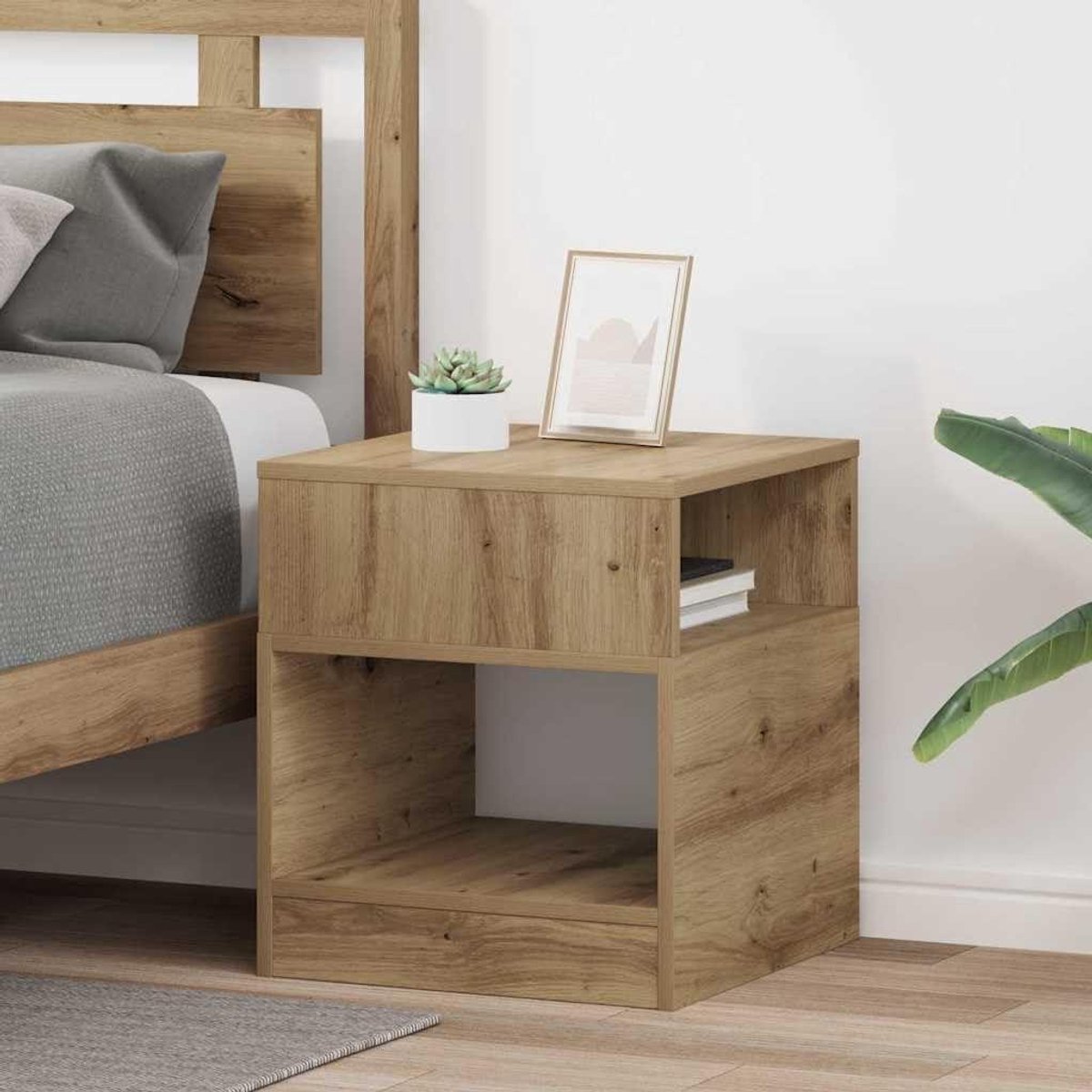 Bijzettafel Set - Nachtkastje Tafel - Woonkamer Organiseren - Met Opbergvakken - 405 x 40 x 45 cm - Artisan Eiken