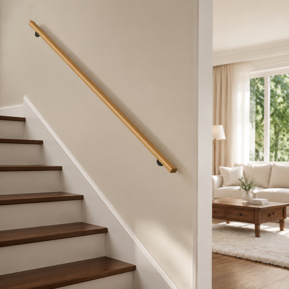 Froadp 180cm Trapleuning Wandreling Massief Beuken Houtkleur Profiel Woonhuis Gang Zolder Binnenruimte Trap