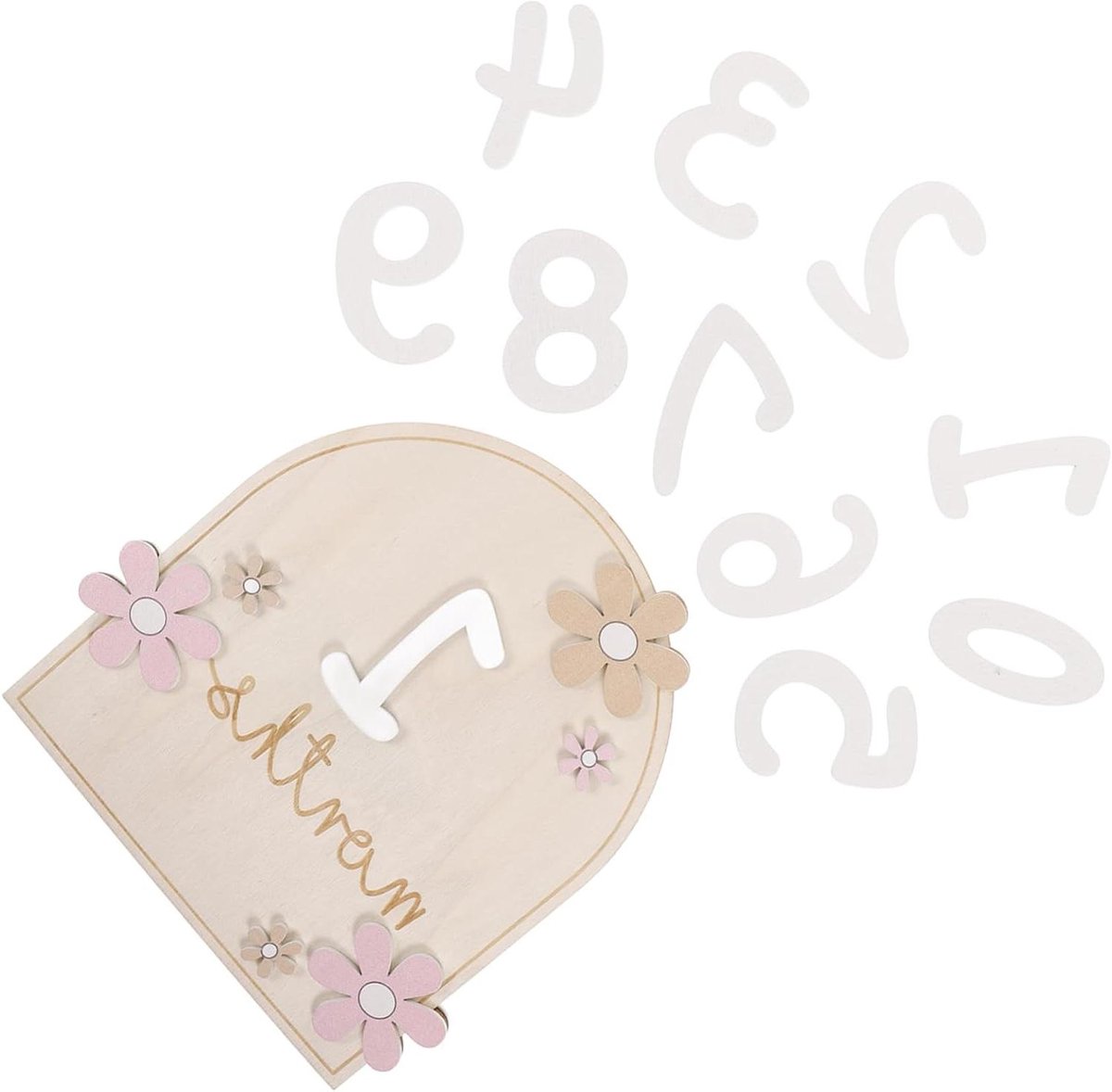 Houten Mijlpaalkaarten - Groeikaarten Baby - Fotorekwisieten Maken - Cartoon Bloemenpatroon - 16 x 15 cm - Licht Geel