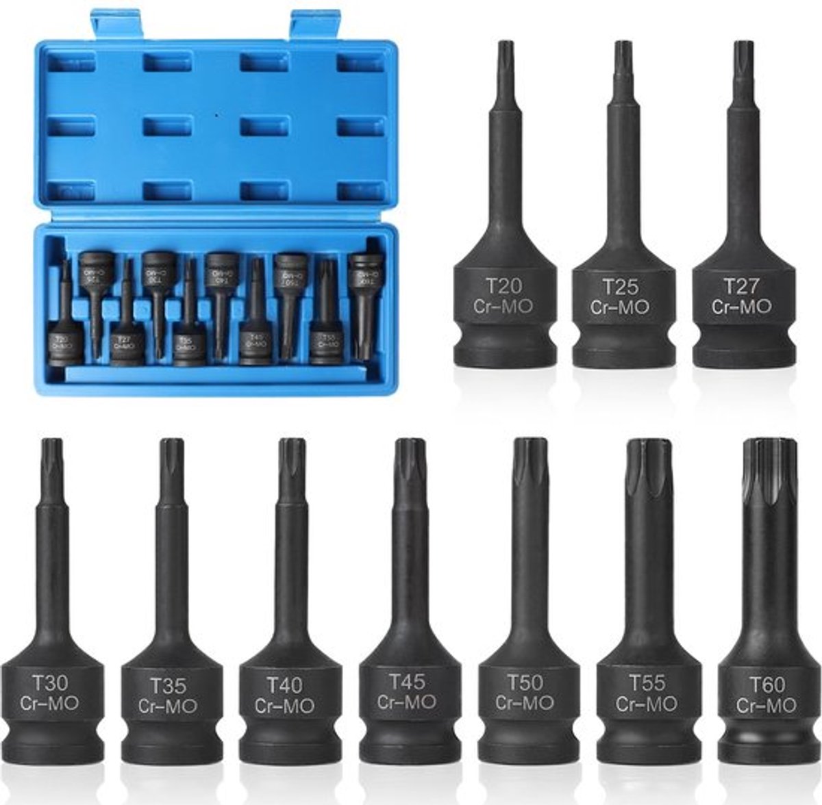 Dopsleutelset - Torx - 10 Stuks - 1/2 Inch - Cr-Mo - Dopsleutelinzetstukken - Geschikt voor Klussen - Met Bewaardoos