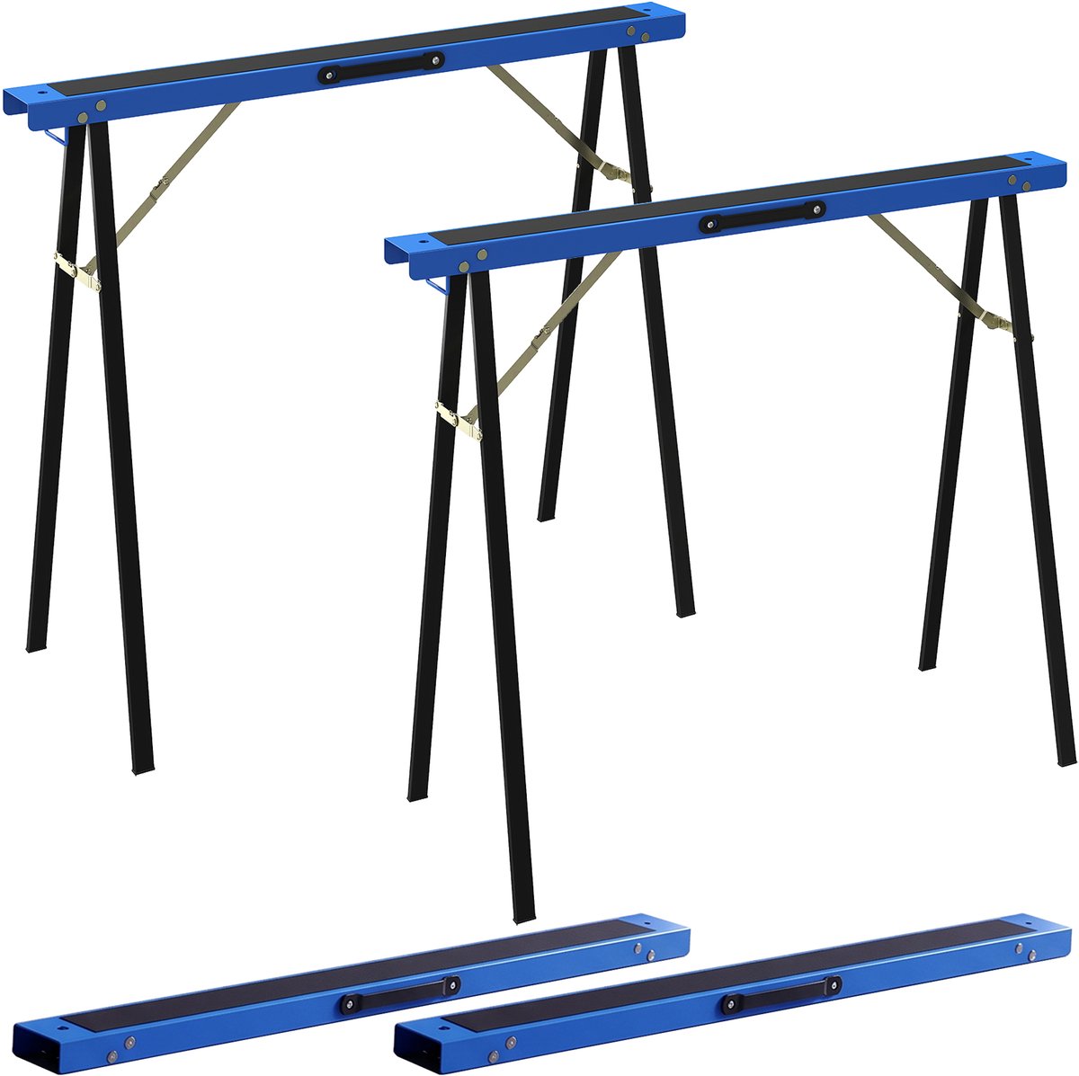 Set van 2 stevige - opvouwbare metalen zaagbokken voor timmer - en doe - het - zelfprojecten - blauw en zwart.