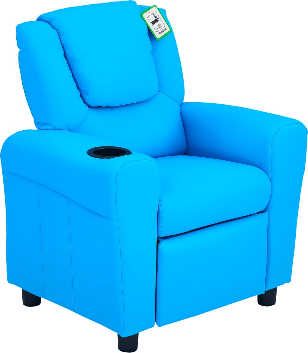 Kinderfauteuil met verstelbare rugleuning - 62 x 52 x 69 cm - massief houten frame - blauw
