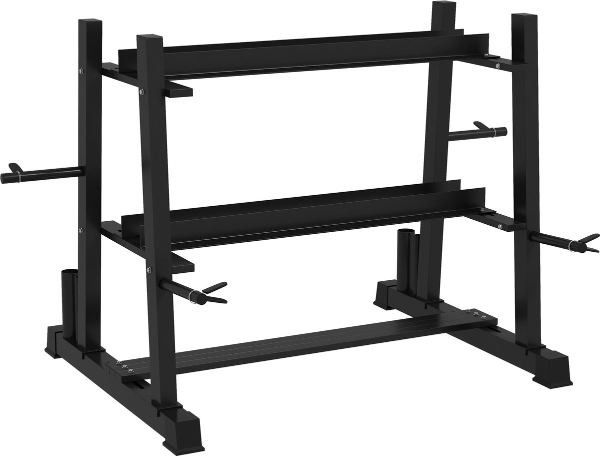 Halterrek voor dumbbells - kettlebells en gewichtsschijven - 3 niveaus - verstelbaar - staal - 131 x 75 x 80 cm - zwart