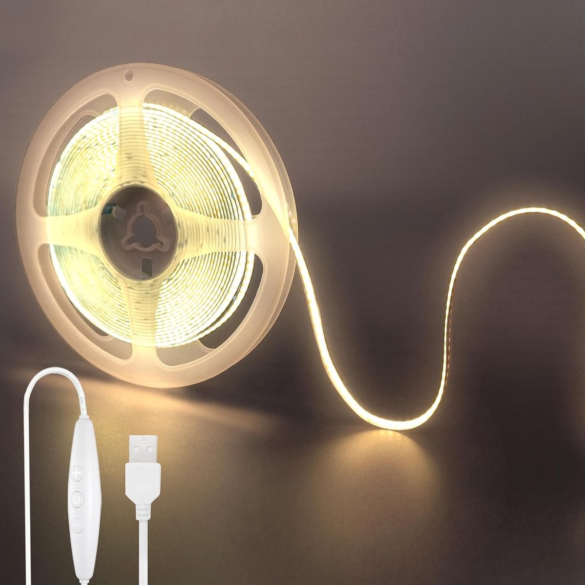 SnelShoppen - 5V USB COB LED Strip Light 2M - Flexibele Natuurlijke Witte Verlichting 4000K - 320 LED/M - Ideaal voor DIY Interieur, Keuken, Slaapkame