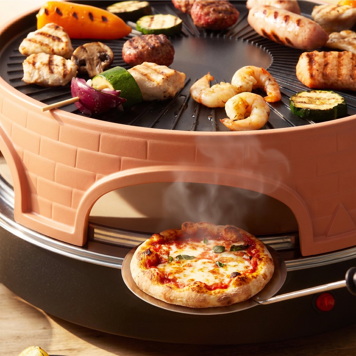 Emerio Pizzarette 3-in-1 Origineel - Zwitserse Raclette en Grill - 6 Persoons Pizza Oven - 6 Geïsoleerde Bakspatels - RVS Bakplaat - Gourmetstel - PO-113255.4 1500W – foto 2