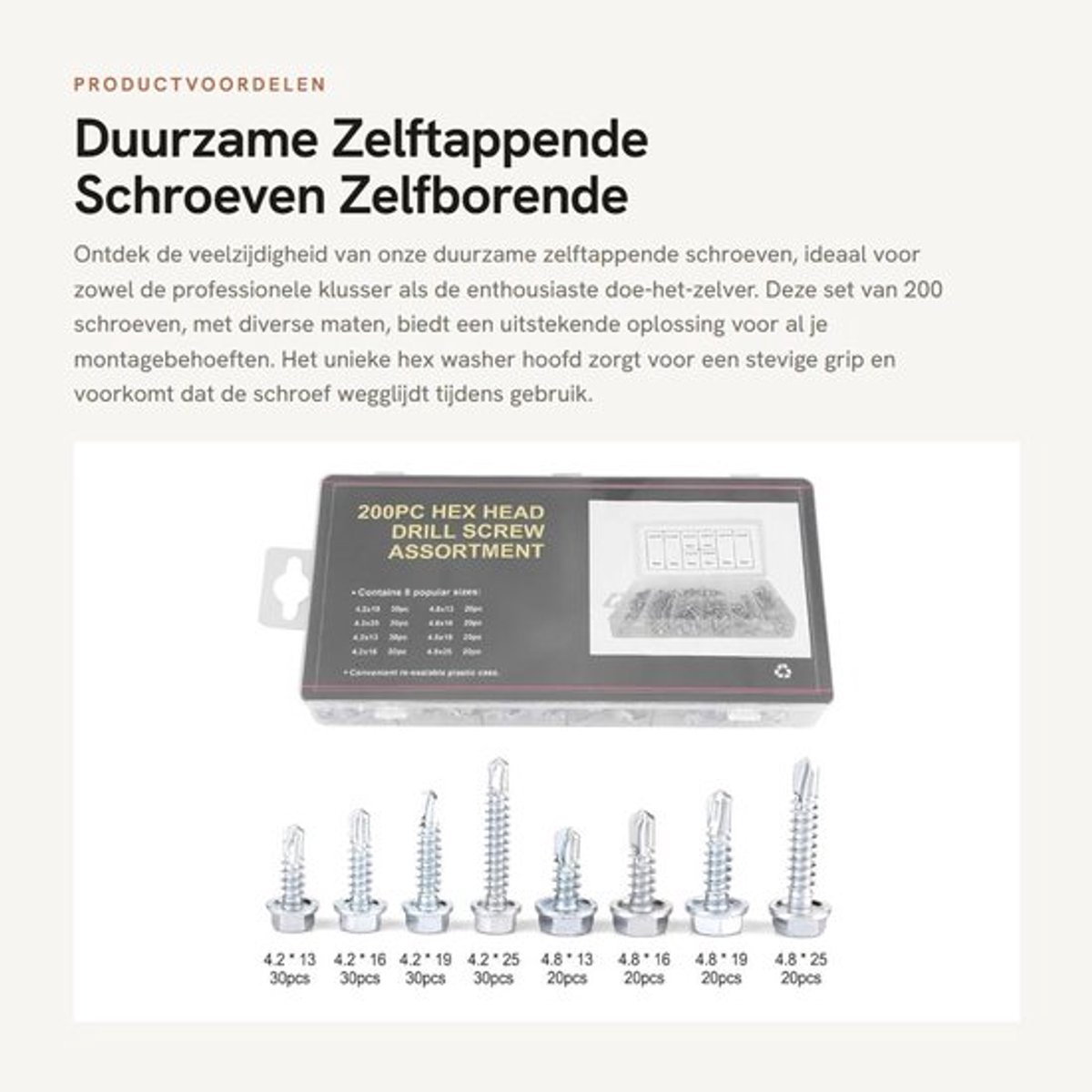 Duurzame Zelftappende Schroeven - Zelfborende Metalen Schroeven - Assortiment Set - Universeel Gebruik - Boorpunt - 200 Stuks