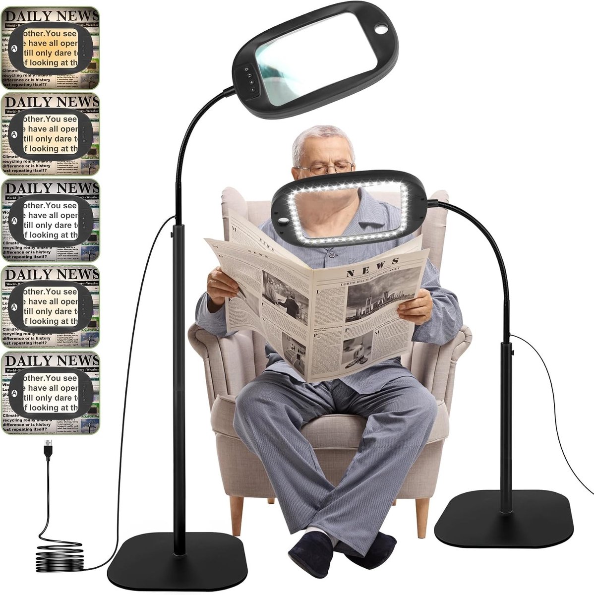 Vergrootglas met Licht - Standaard - 10x Vergroting - Metalen Voet en Flexibele Zwanenhals - Voor Hobby's en Ambachten