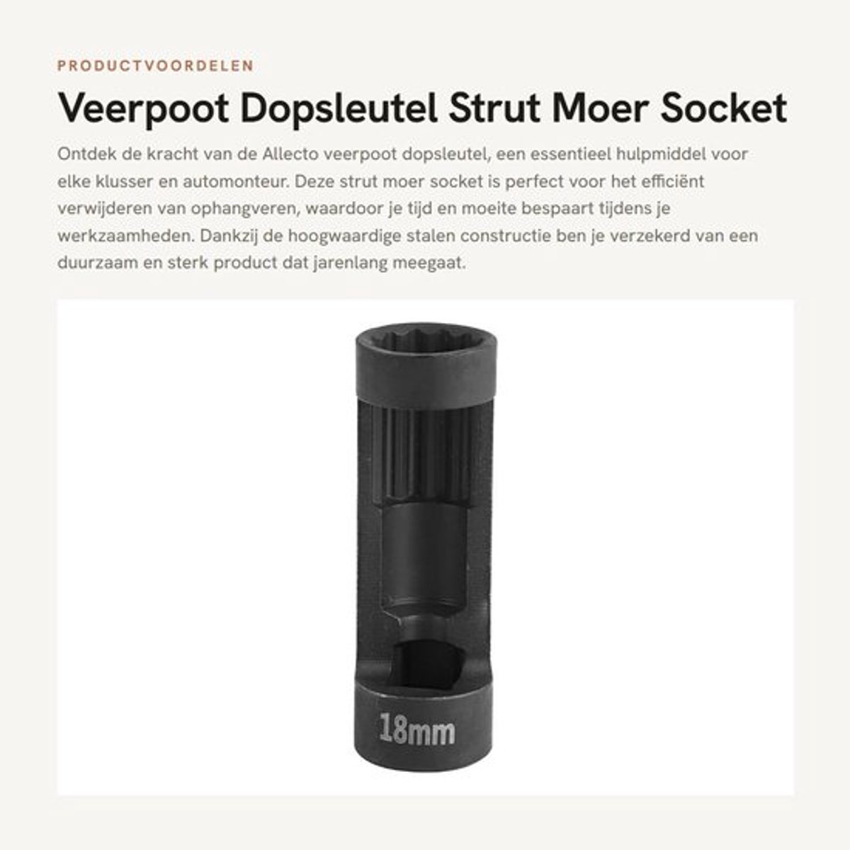 Veerpoot Dopsleutel 1/2" DR. x 18mm - Stalen Constructie - Roestbestendig - Duurzaam - 12PT - Hoogwaardige Kwaliteit - Moersleutel