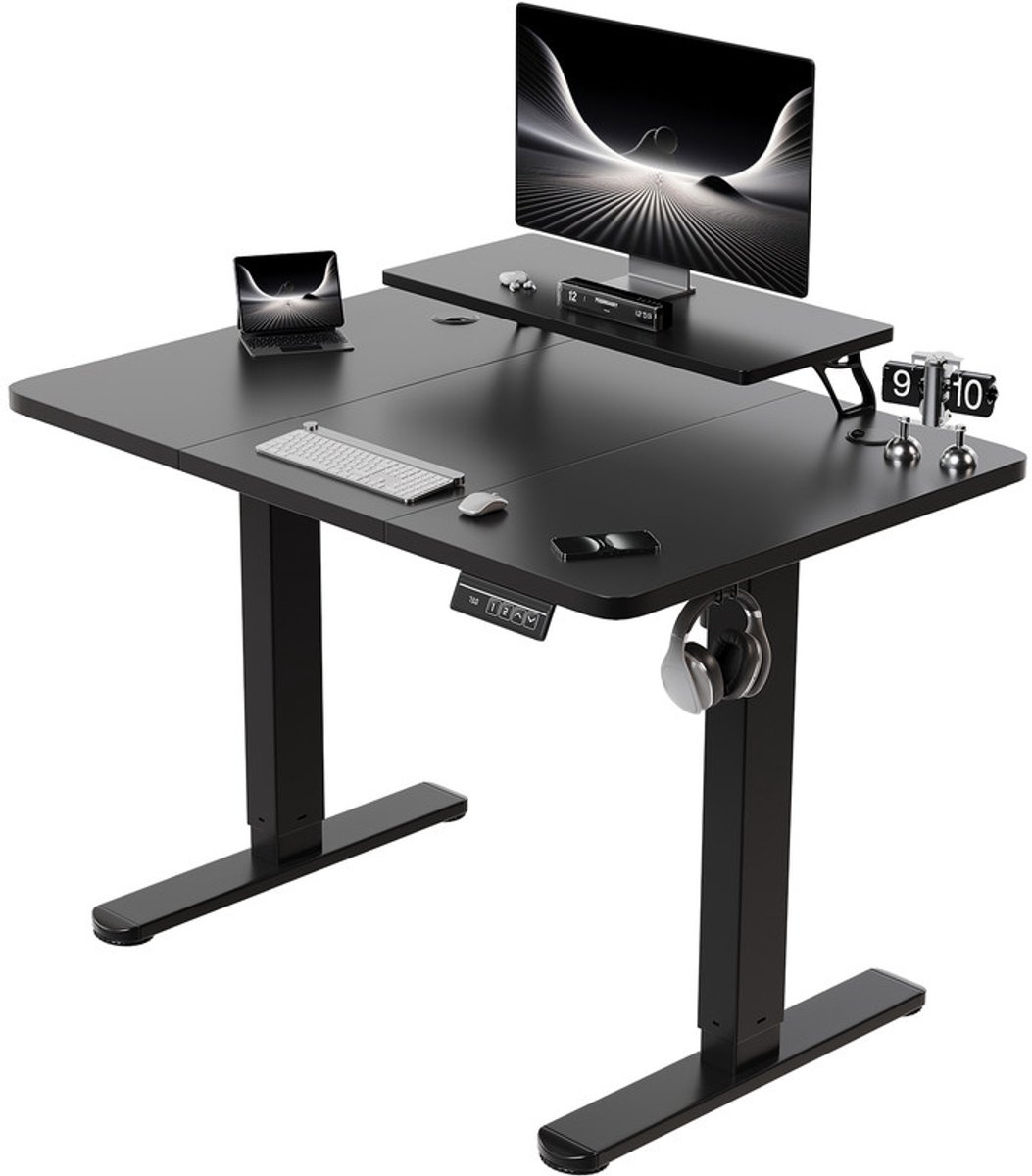 Devoko Elektrisch Zit-Sta Bureau met Monitorstandaard – 120 × 60 cm (B × D) – Stille Motor, Anti-collisionfunctie, 2 Geheugenstanden en LED-display – Draagvermogen 75 kg – Zwart