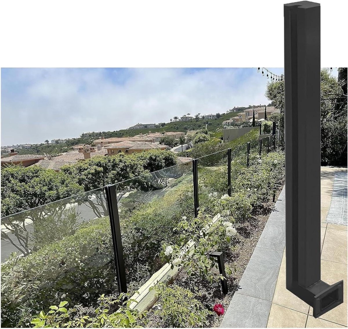 Glazen Leuningpalen - Balustrade Zuilen - Terras Afschermen - Zonder Boren Te Plaatsen - 10-12 mm Glasdikte - Zwart