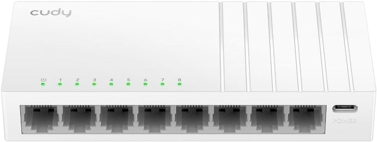 Netwerksplitter - Wit - 8 Poorten - USB-C Aangedreven Ethernet Schakelaar - Voor Thuis en Kantoor