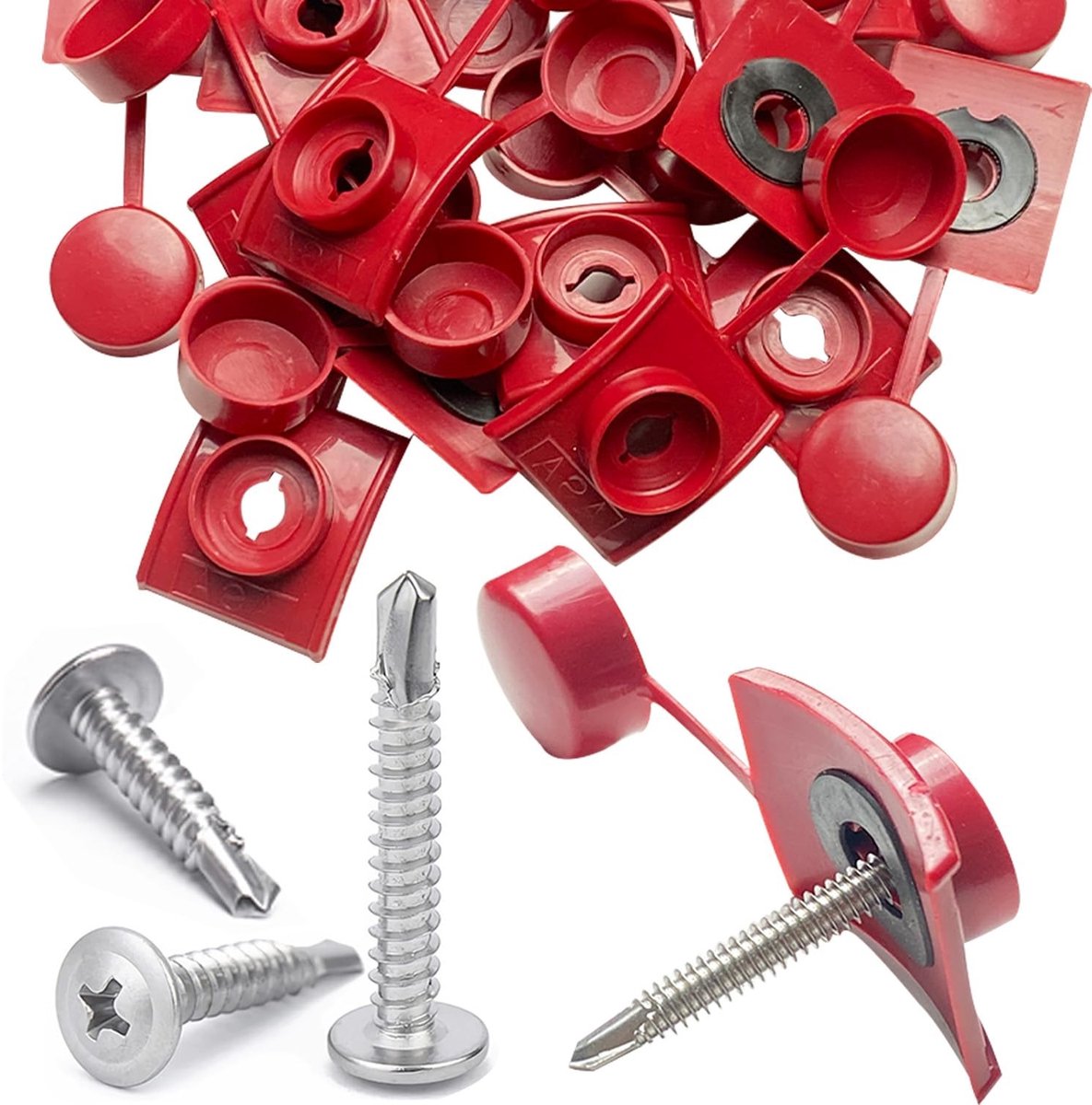 Golfplaten Bevestigingsmateriaal - Rood - Schroeven 4,8 x 45 mm - Kunststof en Roestvrij Staal - Voor Golfplaten en Terrasdaken