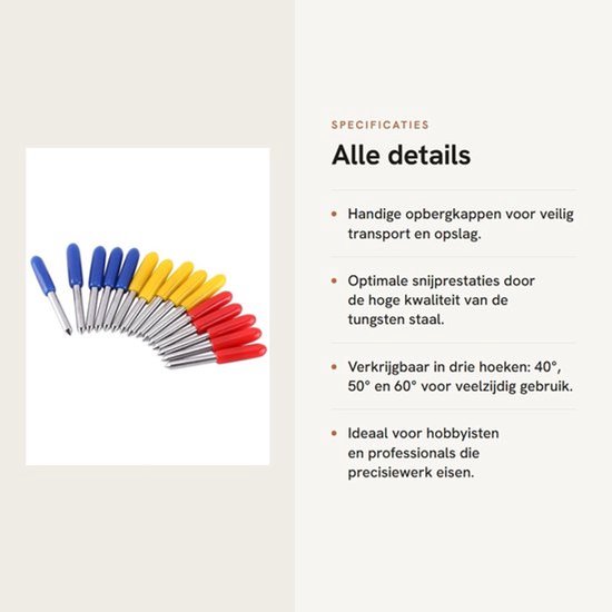 Plottermes 15st - Snijmes met Aluminium Houder - 40°/50°/60° Snijbladen - Hoge Precisie - Handig Opbergen — afbeelding 4