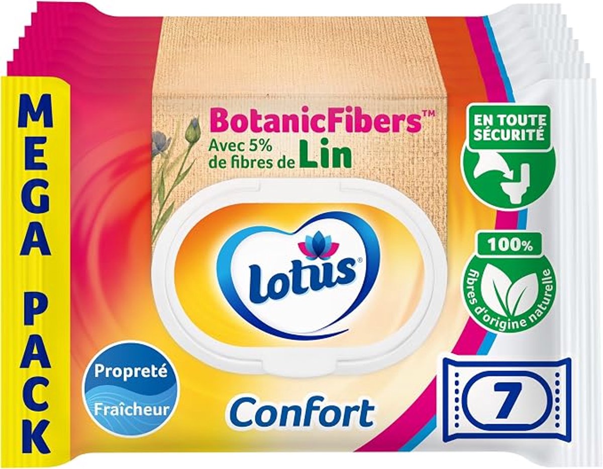 Lotus Comfort Vochtig Toiletpapier – 7 x 38 Doekjes – Parfum- & Kleurstofvrij – pH-Neutraal – 100% Natuurlijke FSC-Vezels – Doorspoelbaar**