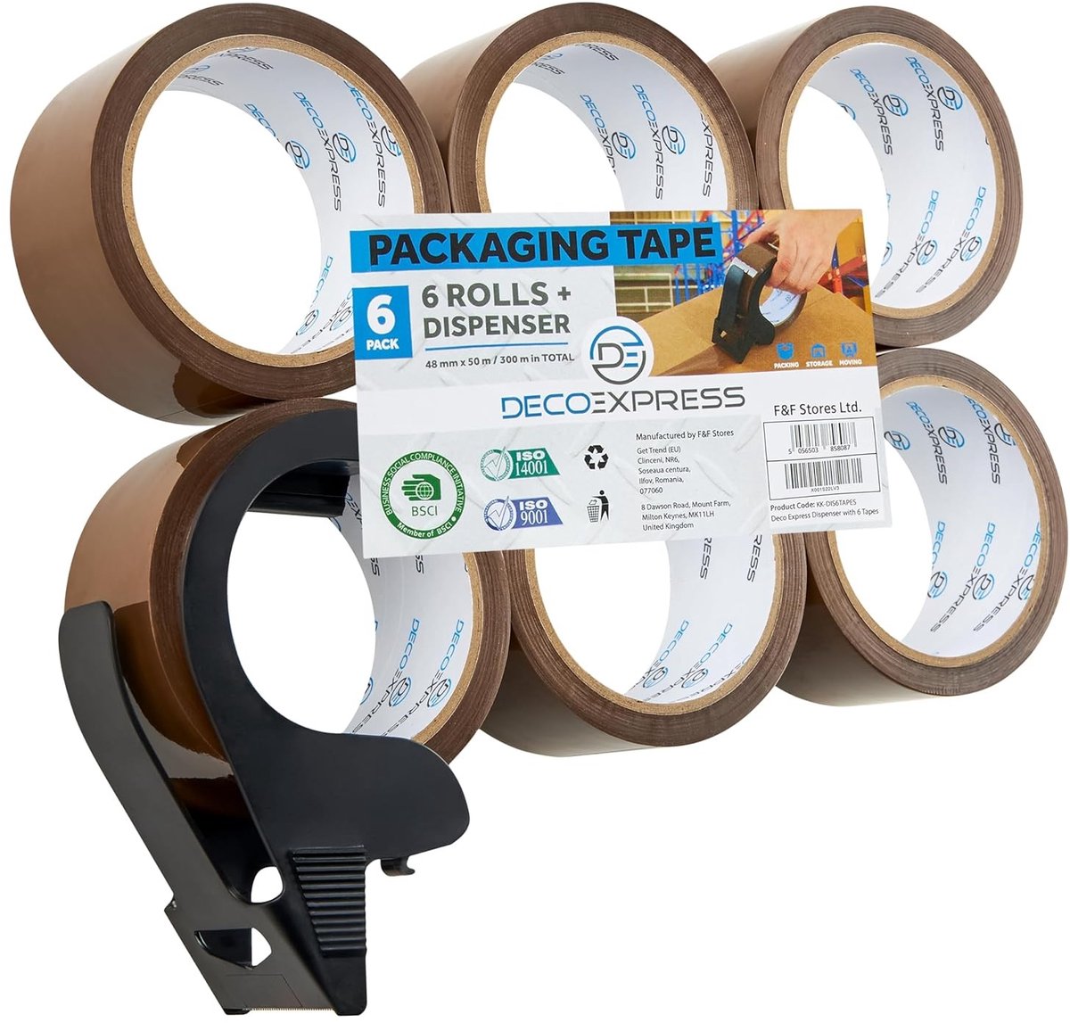 Verpakkingstapedispenser - Bruin - 6 Rollen - Breekbare Tape - Voor Verpakking en Verhuizing