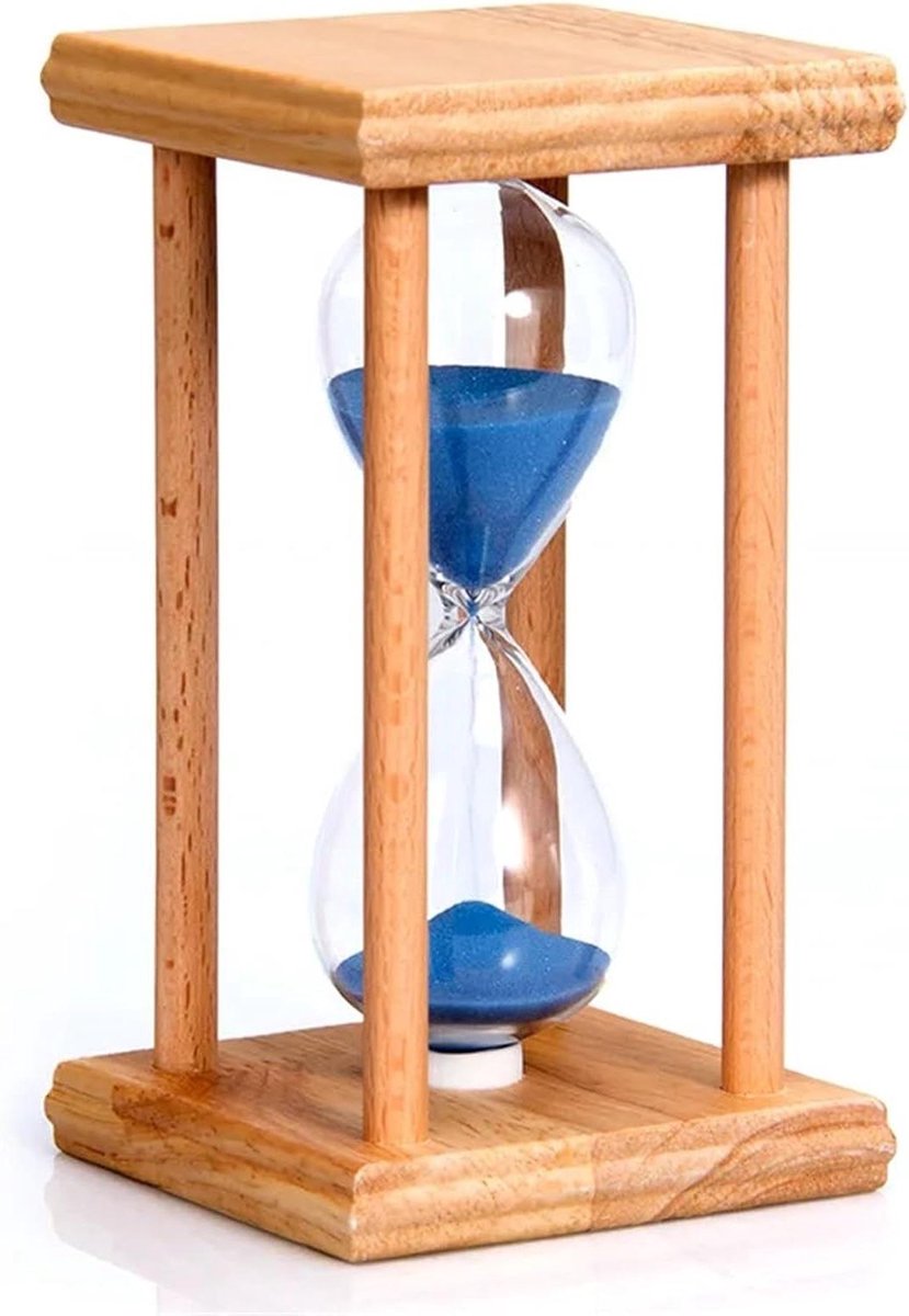 Houten Zandloper - Zandklok Timer - Tijd Beheren - Vier Pijlers Decoratie - 30 Minuten - Blauw