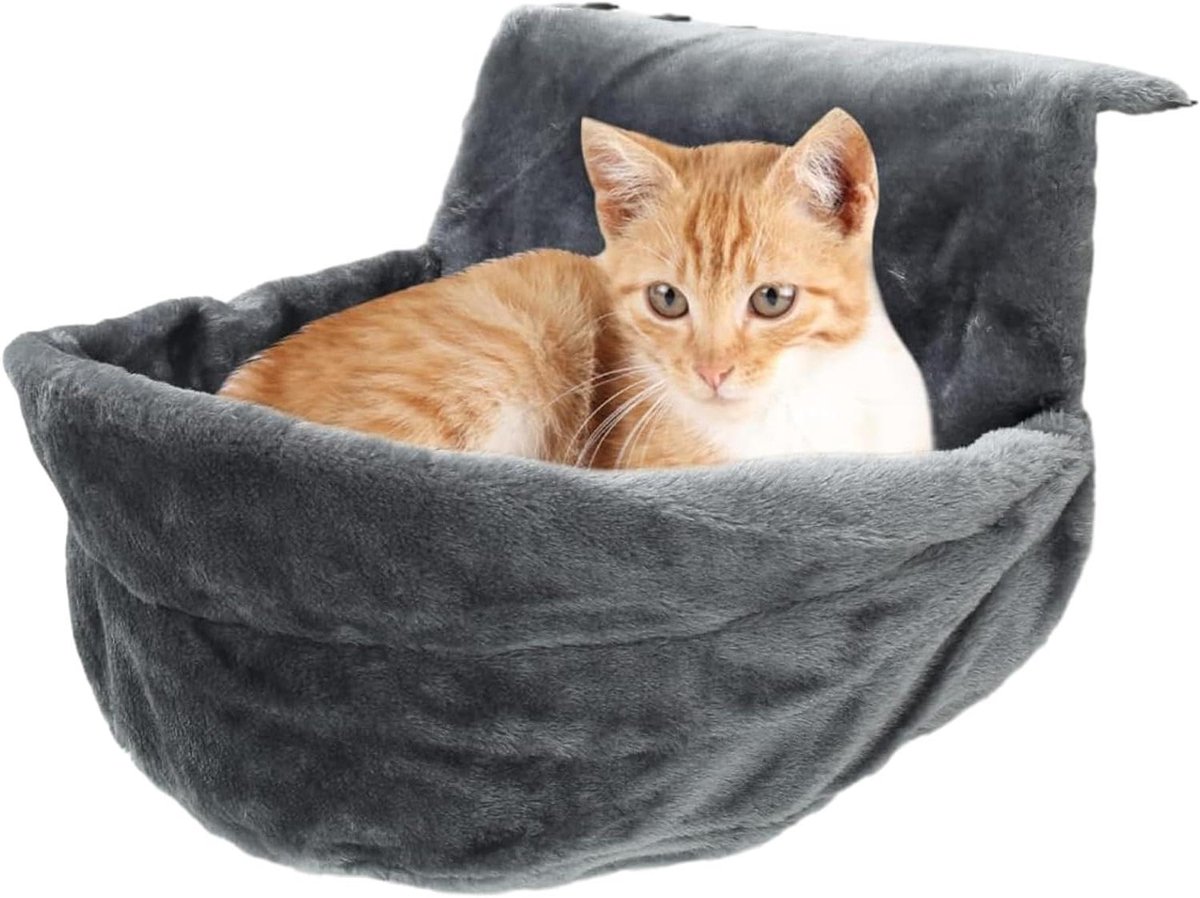 Kattenhangmat - Radiatorligstoel Kat - Ontspannen Huisdier - Zacht Pluche Materiaal - 45.5 x 39 x 25.5 cm - Grijs