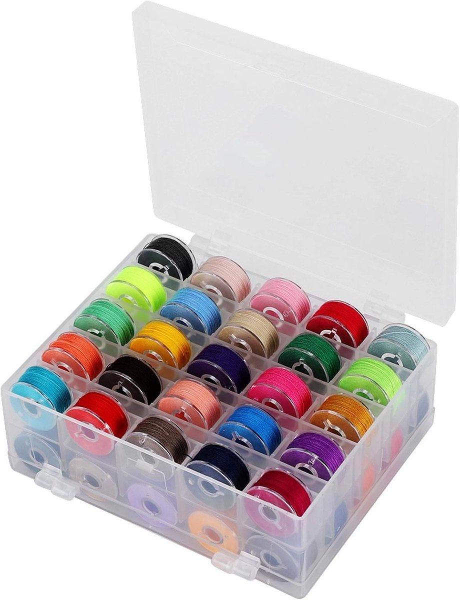 Spoelset met Draad - Transparant - 50 Stuks - Herbruikbare Kunststof Klossen met Polyester Naaigaren - Voor Borduur- en Naaimachines