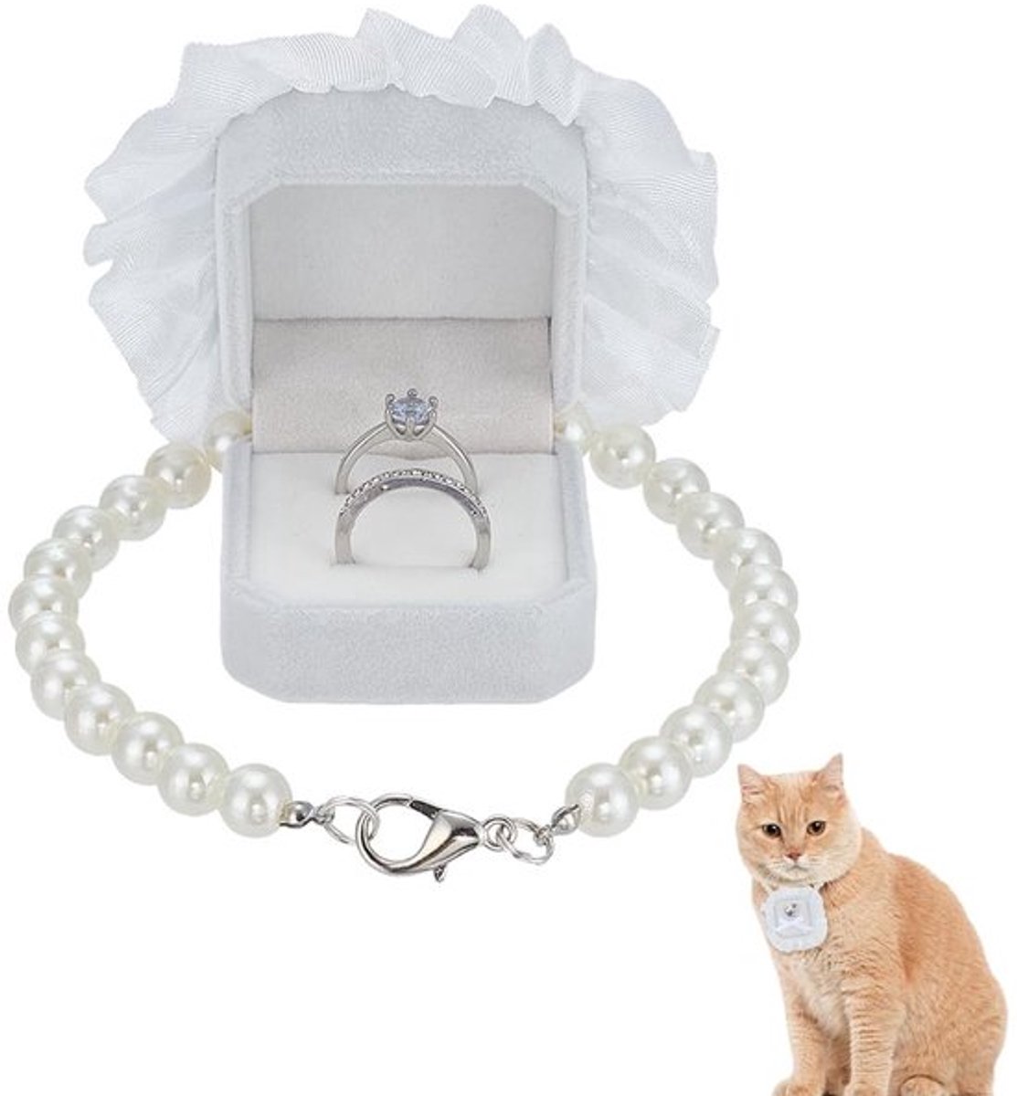 Bruiloft Halsband met Parel en Ringdoos - Afneembaar en Elegante Presentatie