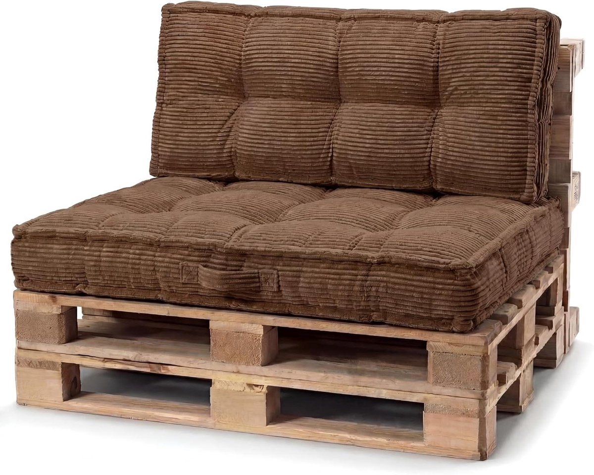 Palletkussen Set - Tuinbank Kussen - Comfortabel Zitten - Met Draaglus - 120x80 + 120x40 - Donkerbruin