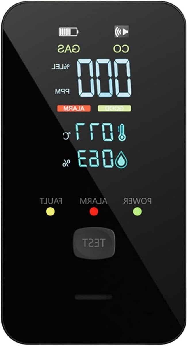 Koolmonoxide Melder - Gasdetector Stekker - Veilig Wonen - Duidelijk LCD Display - 6.5 x 11.2 x 6.5 cm - Zwart
