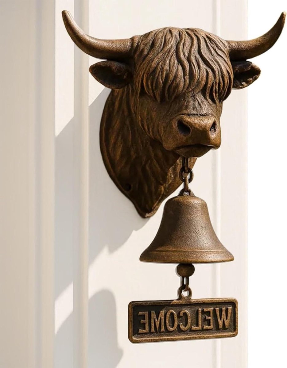 Deurbel Koe Vorm - Welkomstbel Hars - Entree Decoratie - Gedetailleerd Schots Koe Design