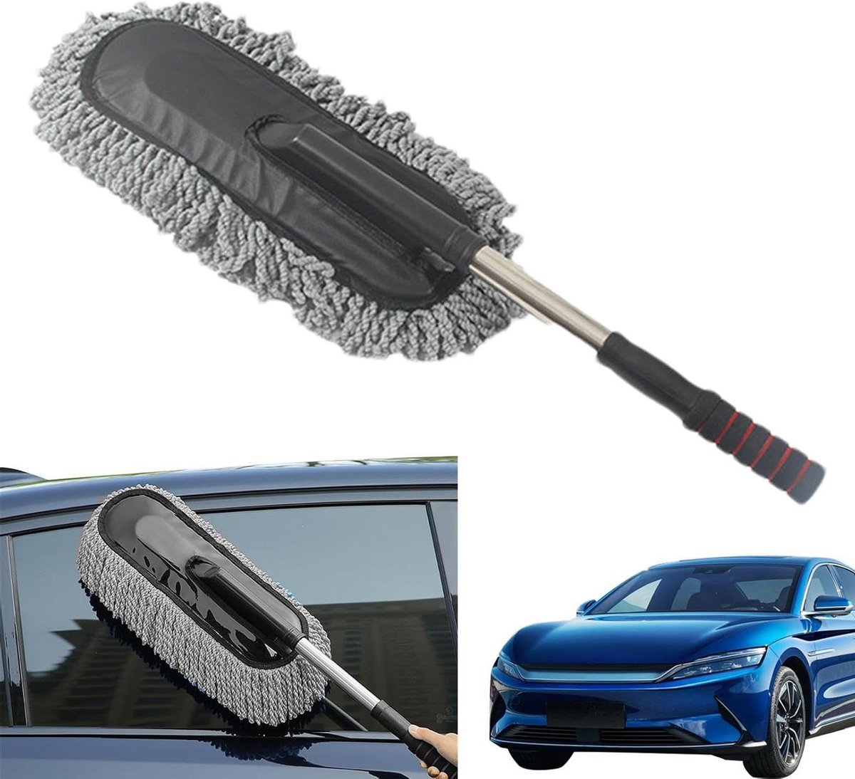 Auto Plumeau - Stofwisser Auto - Auto Reinigen - Krasbestendige Microvezel - Uittrekbaar tot 90 cm - Grijs