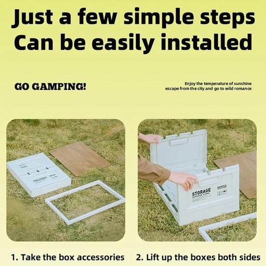 Camping Opbergbox - Opvouwbare Organizer - Buiten Leven - Met Houten Deksel - 50L - Wit — afbeelding 4