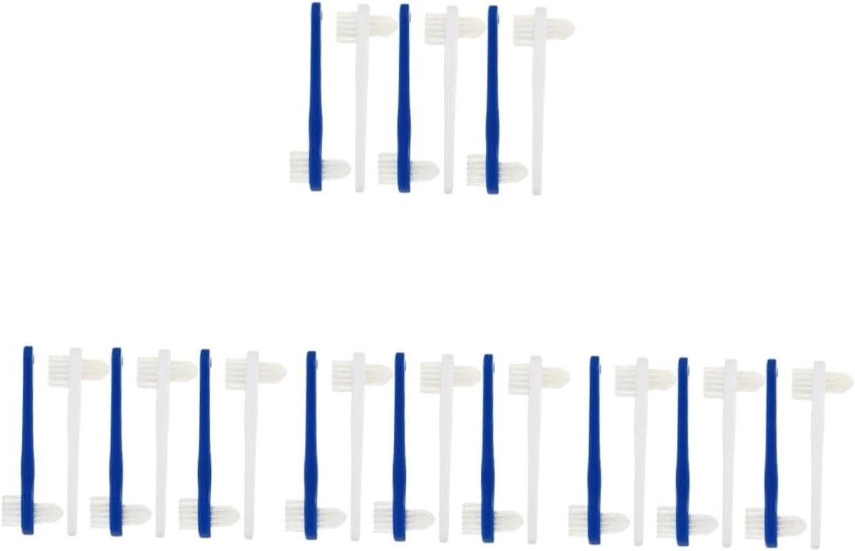 Dubbelzijdige Tandenborstel - Prothese Borstel - Kunstgebit Reinigen - Draagbaar Ontwerp - 6 Stuks - Wit Blauw