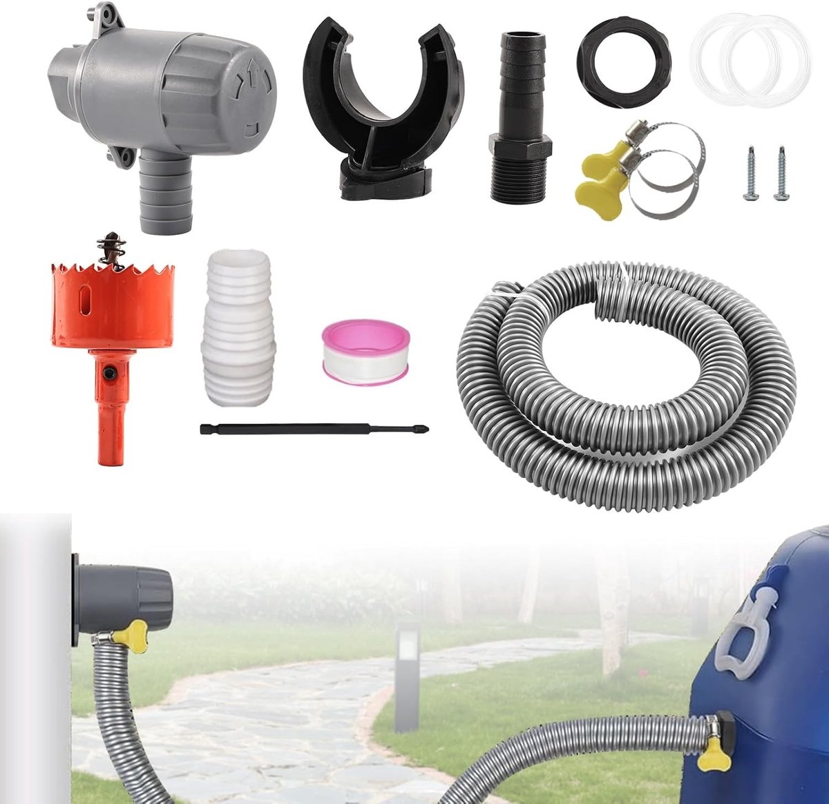 Regenwaterverzamelaar - Geschikt voor Regenpijpen van 75-110 mm - 28 x 22 x 5 cm - Duurzaam PVC en Rubber - Voor Efficiënte Waterbesparing