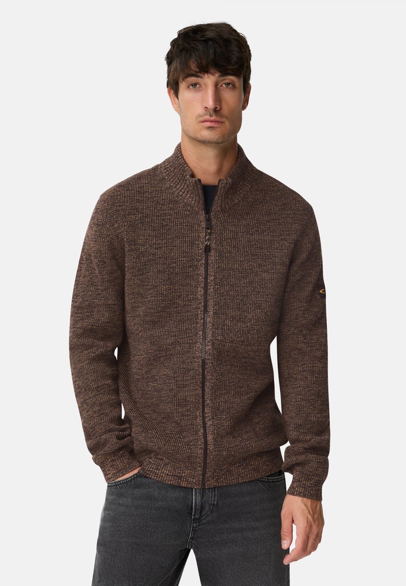 camel active Gebreide cardigan van een zachte katoenmix - Maat menswear-S - Donkerbruin