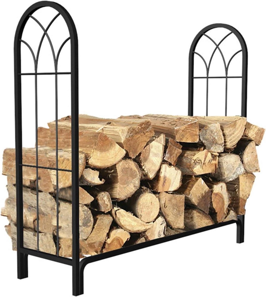 Haardhoutrek - Brandhout opslag - Hout droog houden - Smeedijzeren constructie - 120 x 35 x 112 cm - Zwart