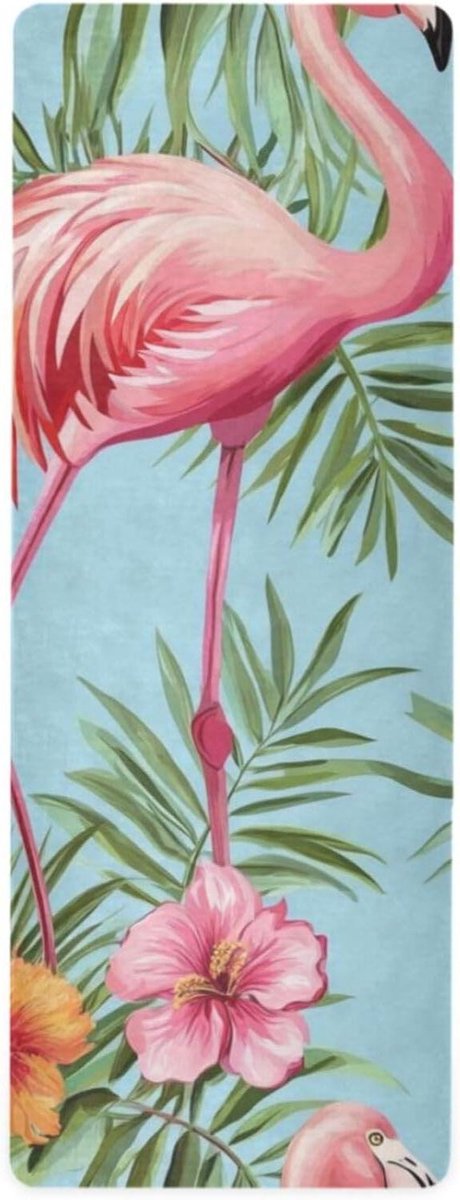 Yoga Mat - Fitness Handdoek Oefenmat - Thuis Sporten - Antislip Natuurrubber - 180x66 cm - Tropisch Roze