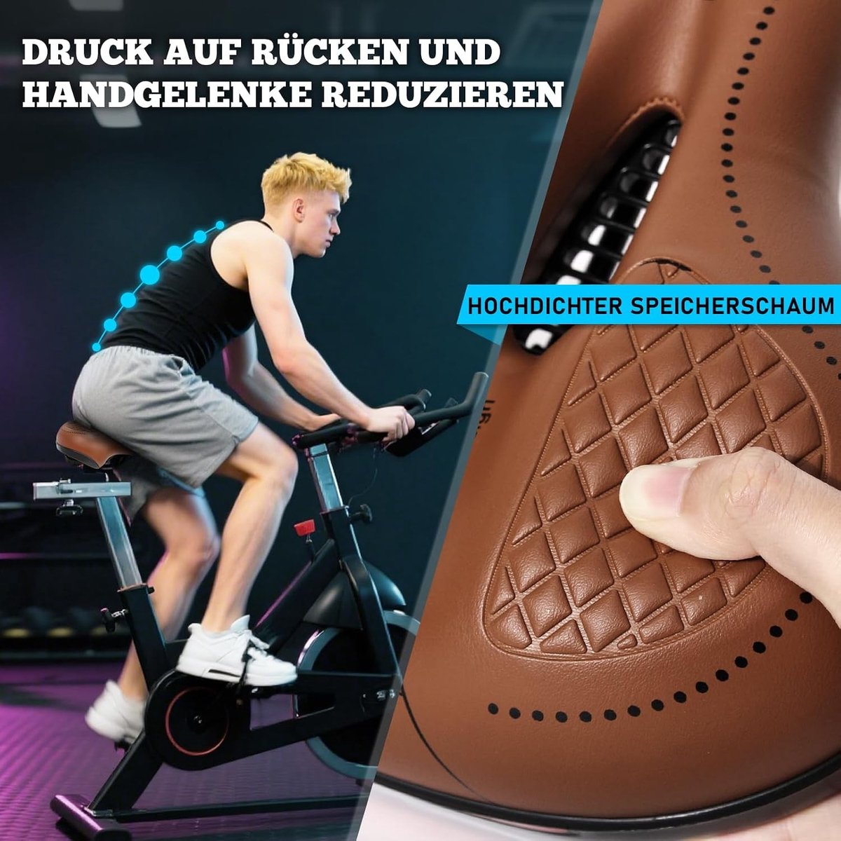 Comfortabel ergonomisch fietszadel - Bruin - Breed - Traagschuim met Gelkern - Voor Dames en Heren