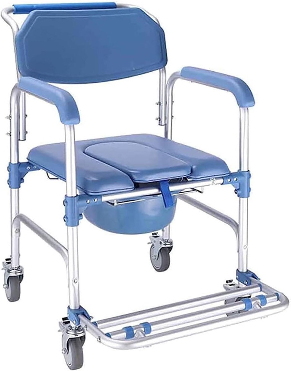 Verrijdbare Toiletstoel - Douchestoel Commode - Mobiliteit Ondersteunen - Waterdicht Roestvrij - 55 x 53 x 90 cm - Blauw